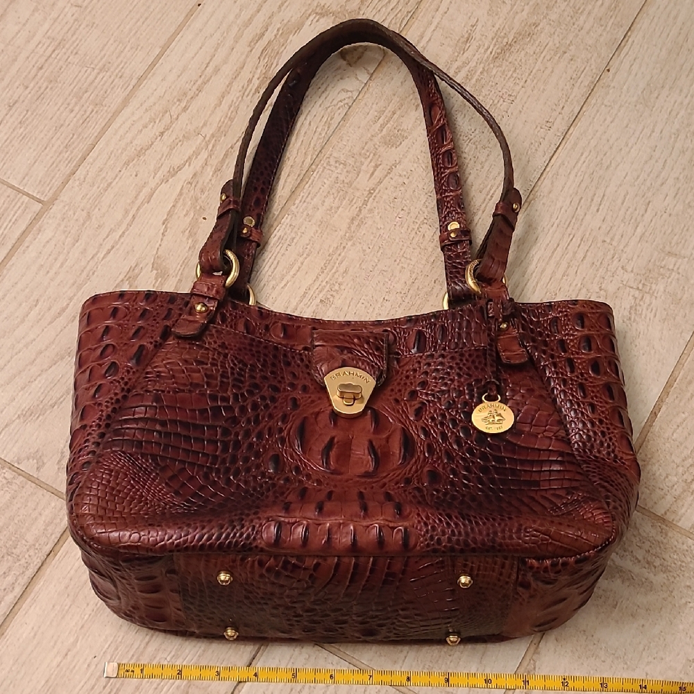 Brown Brahmin Crocodile Embossed Leather Handbag In Like New Condition! No Wear!